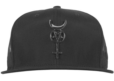 Black Scale - Women's New Era Adjustable Leather Strapback Hat with Occult Emblem and  Mesh Backing