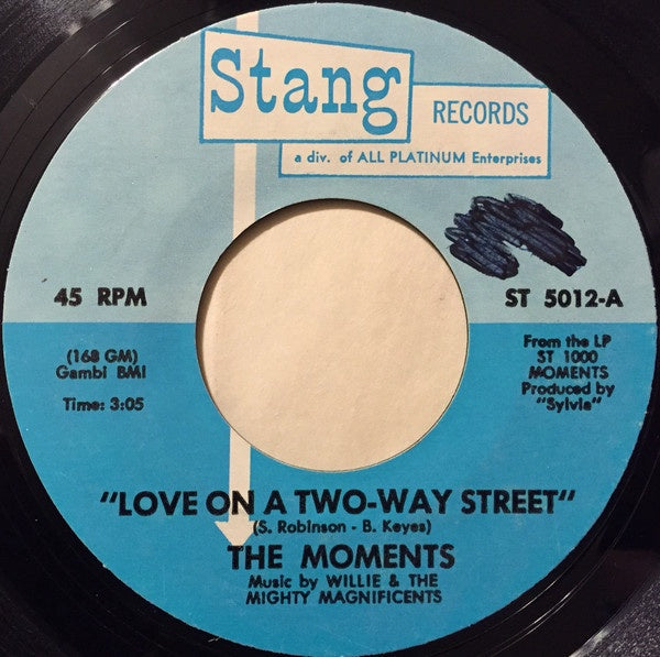 The Moments - Love On A Two-Way Street / I Won't Do Anything - VG 7" Single 45RPM 1970 Stang Records USA - Funk/Soul - Shuga Records