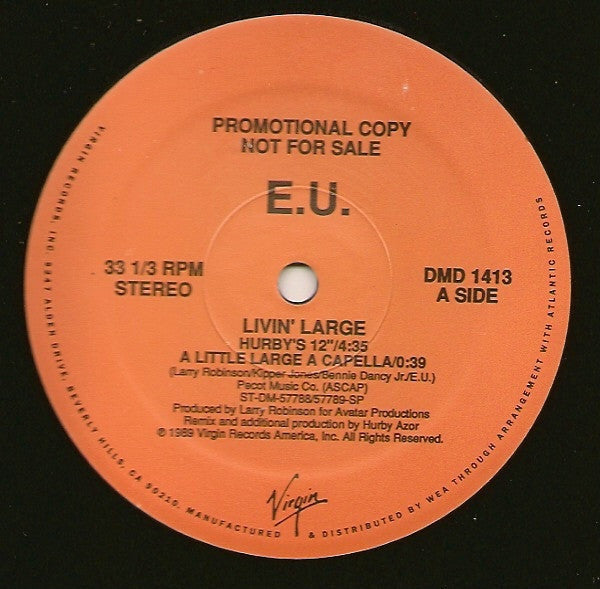 E.U. ‎– Livin' Large - Mint- 12" Single Promo 1989 USA - Gogo / Funk