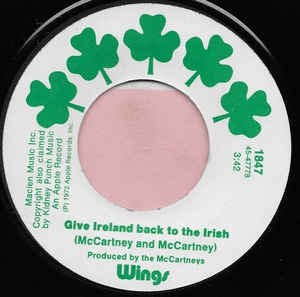 Wings ‎– Give Ireland Back To The Irish - VG 7" 45 Single Record 1972 USA Vinyl - Rock