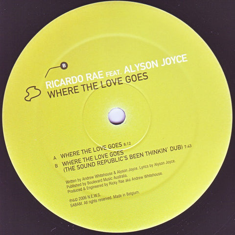 Ricardo Rae Feat. Alyson Joyce - Where The Love Goes Mint- - 12" Single 2006 Aroma Belgium - House