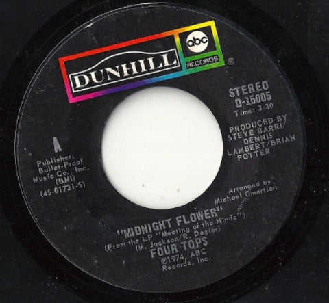Four Tops ‎– Midnight Flower / All My Love VG 7" Single 45 rpm 1974 ABC/Dunhill USA - Funk / Soul