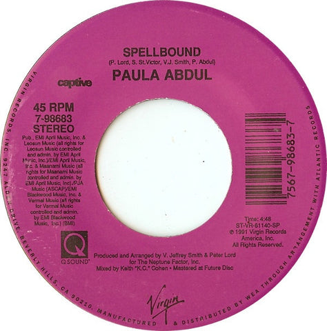 Paula Abdul ‎– Blowing Kisses In The Wind / Spellbound - Mint- 45rpm 1991 USA Captive / Virgin Records - Pop / Funk / Contemporary R&B
