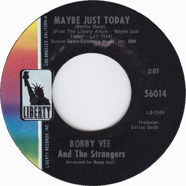 Bobby Vee- Maybe Just Today / You're A Big Girl Now- VG+ 7" Single 45RPM- 1968 Liberty USA- Rock/Pop