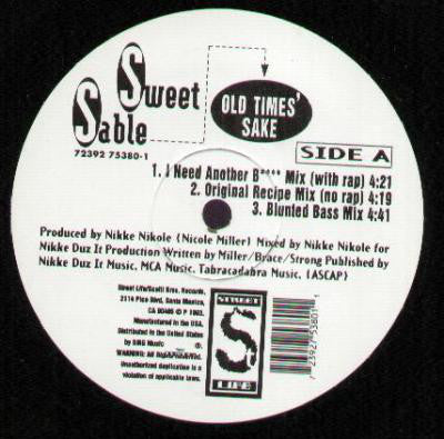 Sweet Sable - Old Times' Sake VG+ - 12" Single 1993 Street Life USA - New Jack Swing