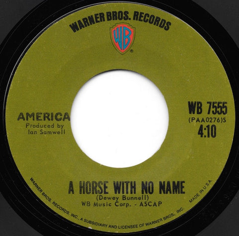 America ‎- A Horse With No Name - VG+ 7" Single 45 RPM 1971 USA - Rock / Soft Rock