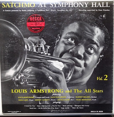 Louis Armstrong And The All Stars ‎– Satchmo At Symphony Hall Vol. 2 - VG- 1954 Decca USA Lp - Jazz