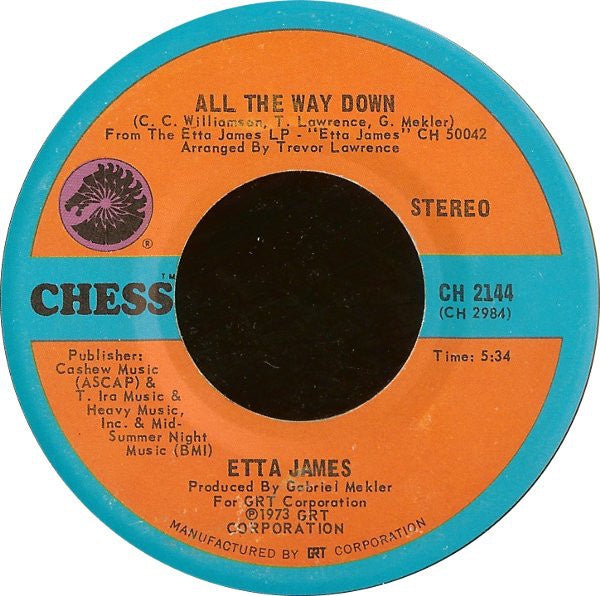 Etta James ‎– All The Way Down / Lay Back Daddy - VG+ 45rpm 1973 USA Chess Records - Funk / Soul - Shuga Records