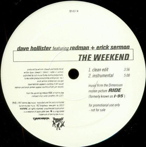 Dave Hollister Featuring Redman + Erick Sermon ‎– The Weekend - VG+ 12" Single 1997 USA - Hip Hop