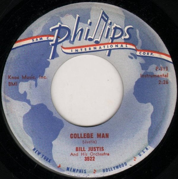 Bill Justis And His Orchestra ‎– College Man / The Stranger - VG+ 45rpm 1958 USA - Rock - Shuga Records