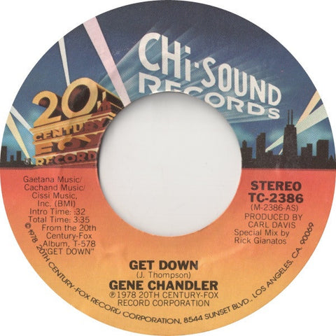 Gene Chandler ‎– Get Down / I'm The Traveling Kind VG 7" Single 45 Record 1978 USA - Funk / Disco