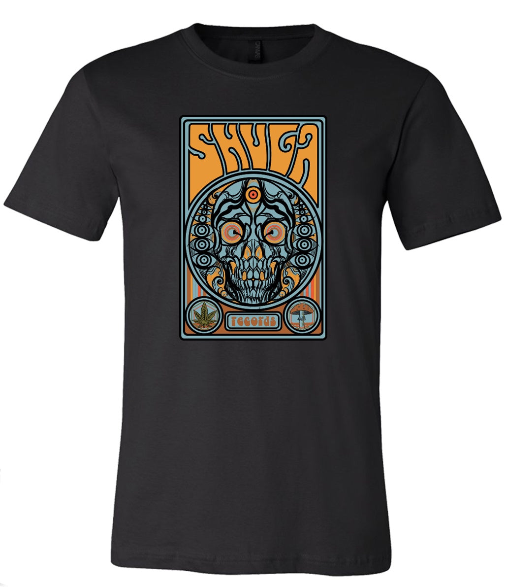 Shuga Records 'Trippy Skull' Design Black T-Shirts