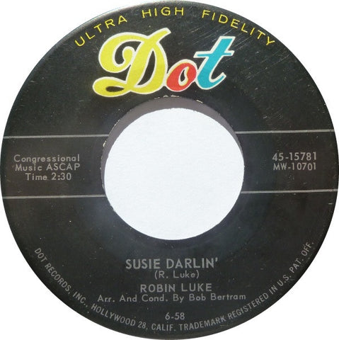 Robin Luke ‎– Susie Darlin' / Living's Loving You VG+  7" Single 45 rpm 1958 Dot USA - Rockabilly