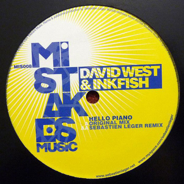 David West & Inkfish - Hello Piano (Sebastian Leger Remix) - New 12" Single Record 2008 Mistakes Music France Vinyl - Progressive House / Electro - Shuga Records