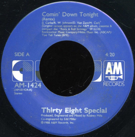 38 Special ‎– Comin' Down Tonight / Chattahoochee MINT- 7" Single 45 rpm 1988 A&M USA - Rock