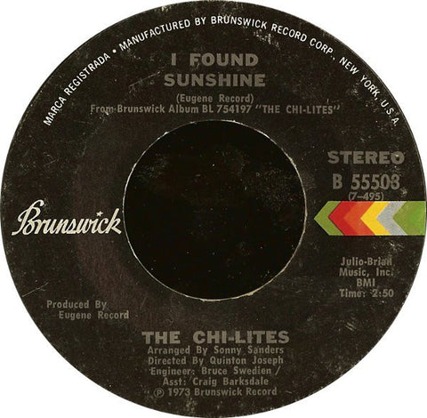 The Chi-lites - I Found Sunshine / Marriage License VG+ 7" Single 45RPM 1973 Brunswick - Funk / Soul