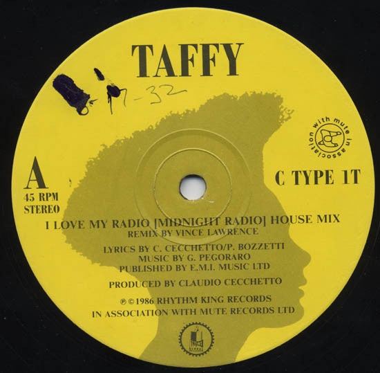 Taffy- I Love My Radio (Midnight Radio) (House Mix)- VG 12" Single- 1986 Transglobal USA- Electronic/Italo-Disco