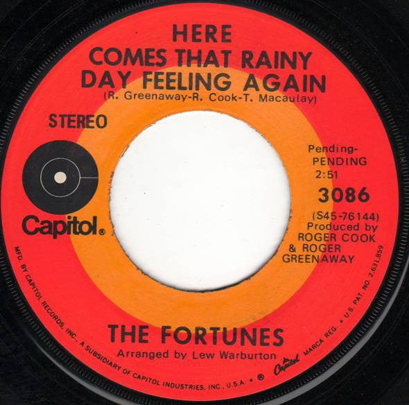 The Fortunes – Here Comes That Rainy Day Feeling Again / I Gotta Dream VG 7" Single 45rpm 1971 Capitol USA - Rock