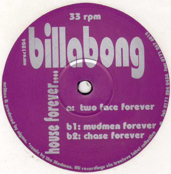 Billabong - House Forever.... VG+ - 12" Single 1996 NU UK - Progressive House