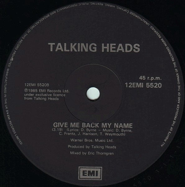Talking Heads ‎– The Lady Don't Mind - VG+ 12" Single Record 1985 UK Import Vinyl - New Wave Rock - Shuga Records