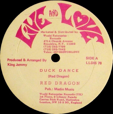 Red Dragon ‎– Duck Dance / Version - VG+ 12" Single Live and Love USA - Reggae