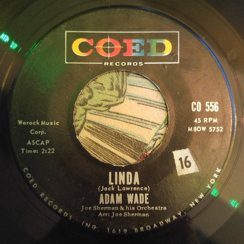 Adam Wade ‎– Linda / Tonight I Won't Be There VG+ - 7" Single 45PM 1961 Coed USA - Rock/Pop