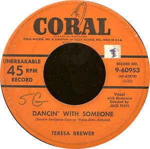 Teresa Brewer - Dancin' With Someone / Breakin' In The Blues - VG+ 7" Single 45RPM 1953 Coral USA - R&B
