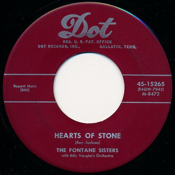 The Fontane Sisters With Billy Vaughn's Orchestra ‎- Hearts Of Stone - VG+ 7" Single 45 RPM 1954 USA - Pop / Vocal - Shuga Records