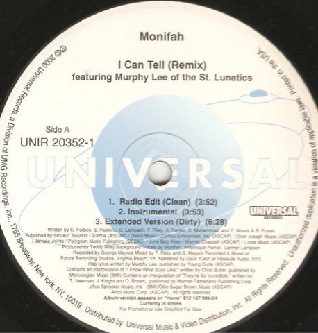 Monifah ‎– I Can Tell (Remix) - M- 12" Promo Single 2000 Universal US - Hip Hop / R&B