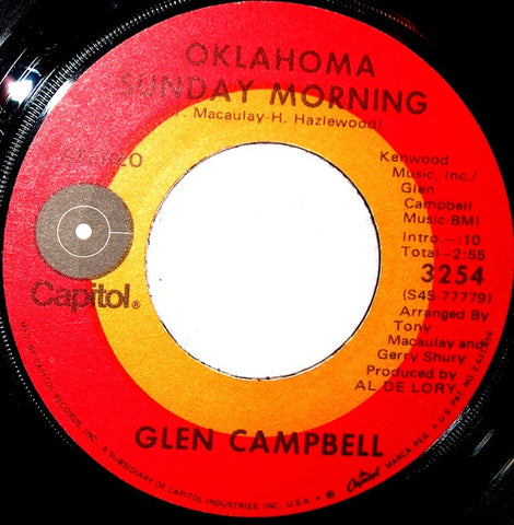 Glen Campbell ‎– Everybody's Got To Go There Sometime / Oklahoma Sunday Morning - M- 7" Single 45rpm 1971 Capitol USA - Country
