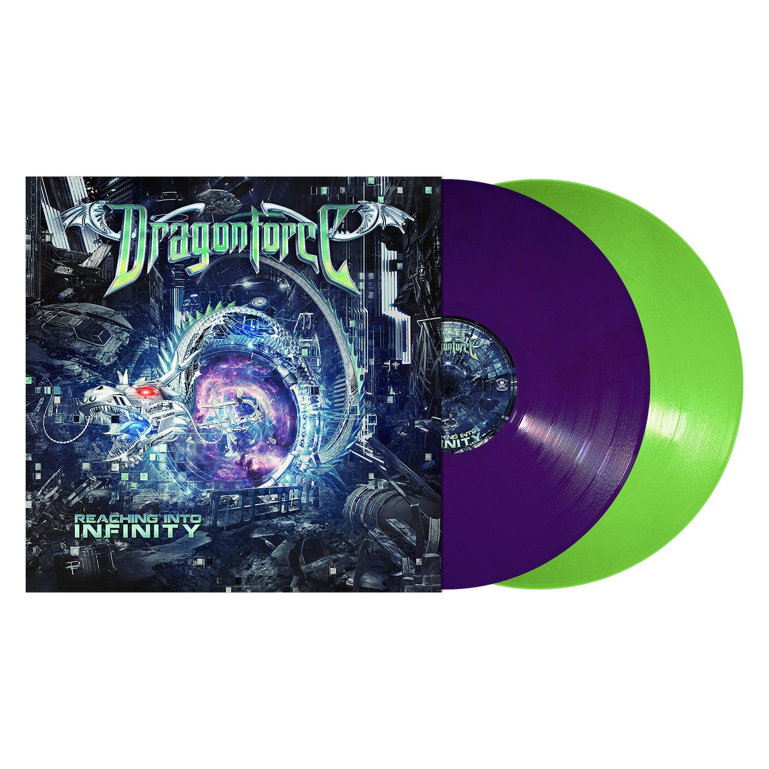 Dragonforce ‎– Reaching To Infinity - New Vinyl Record 2017 Metal Blade 2-LP Gatefold Pressing on Neon Green and Purple Vinyl - Power Metal