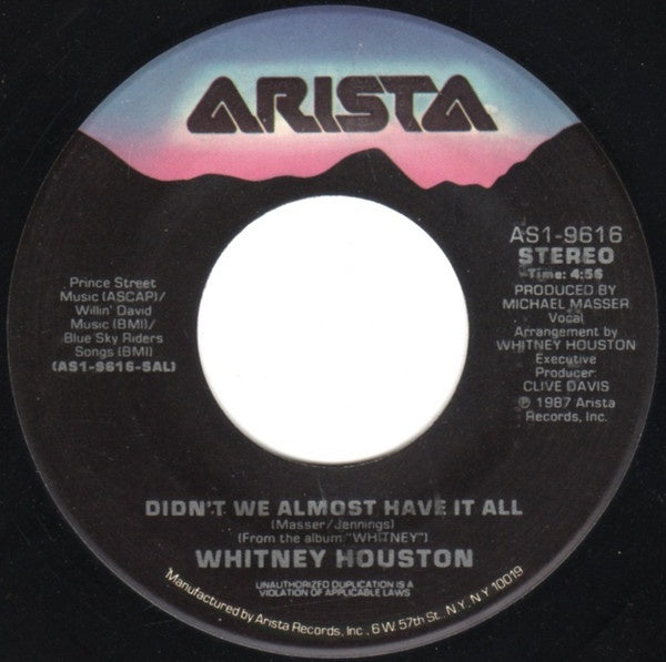 Whitney Houston - Didn't We Almost Have It All / Shock Me - VG+ 7" Single 45 Record 1987 USA - Soul