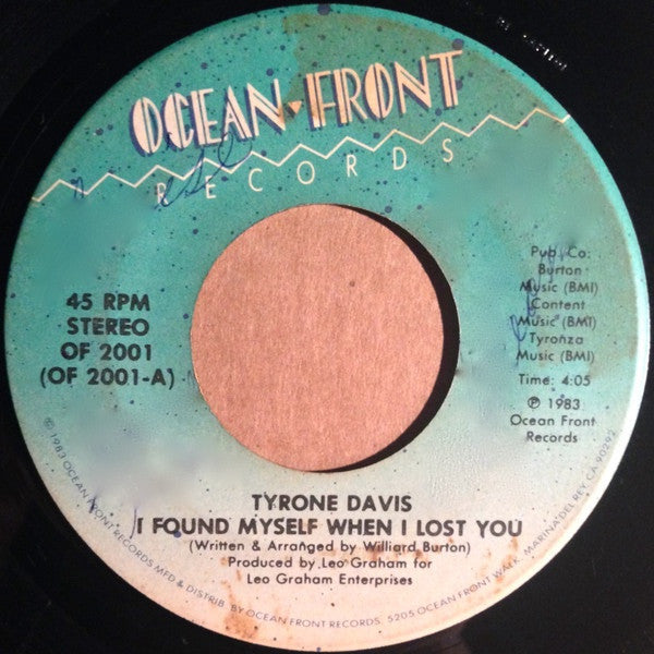Tyrone Davis ‎– I Found Myself When I Lost You - VG+ 45rpm 1983 USA - Funk / Soul - Shuga Records