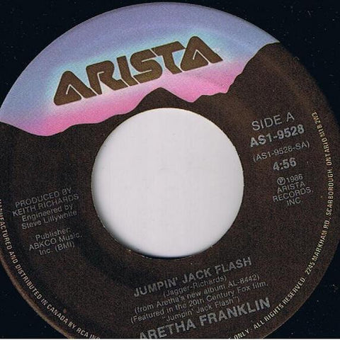 Aretha Franklin- Jumpin' Jack Flash / Integrity- VG+ 7" SIngle 45RPM- 1986 Arista USA- Funk/Soul/Pop
