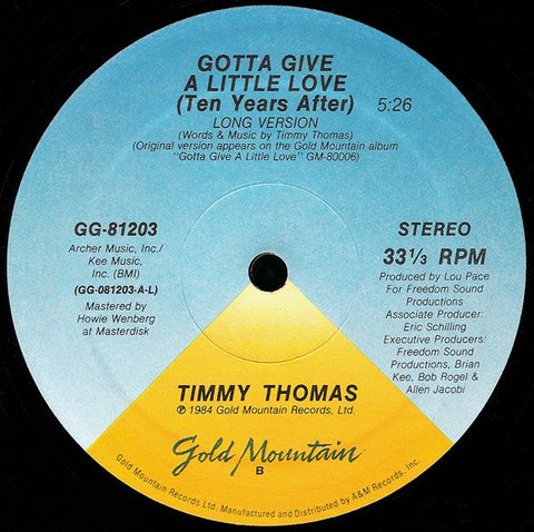Timmy Thomas ‎– Gotta Give A Little Love (Ten Years After) MINT- 1984 Gold Mountain 12" Single USA - Synth-Pop / Disco