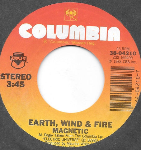 Earth, Wind & Fire- Magnetic / Speed Of Love- VG+ 7" Single 45RPM- 1983 Columbia USA- Funk/Soul