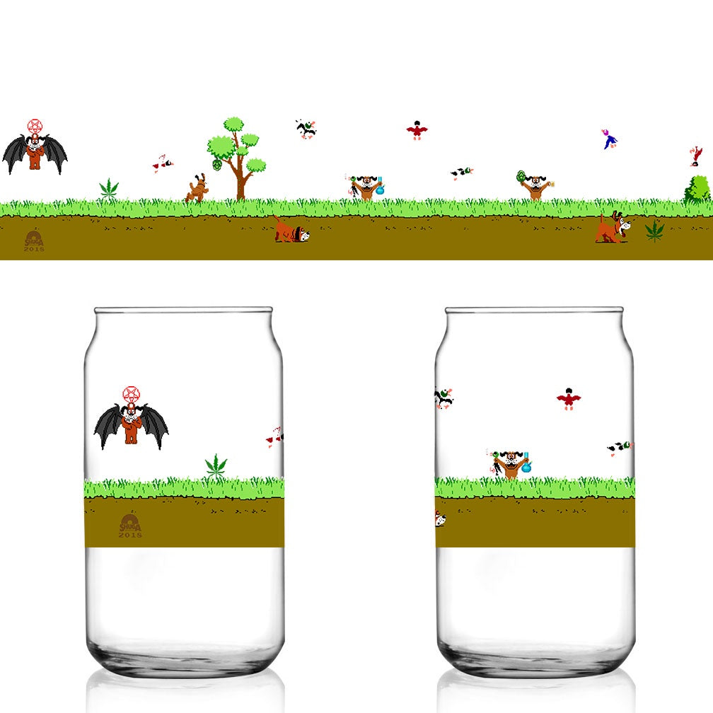 Shuga Records Weed & Beer Duck Hunt Dog NES 8-Bit 16 oz Libbey Can Beer Glass Drinkware - Shuga Records