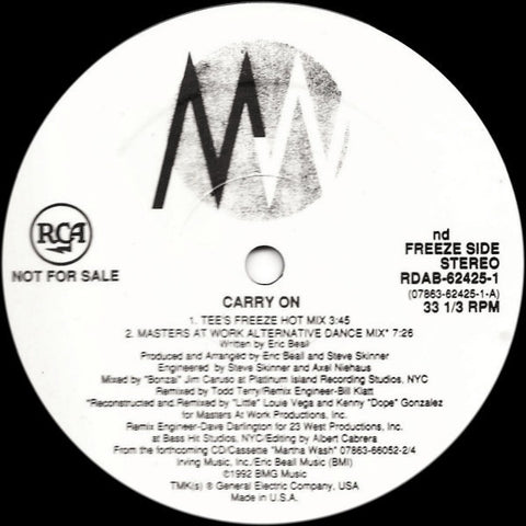 Martha Wash ‎– Carry On (The Todd Terry Released Project) - Mint- 12" Single White Label Promo 1992 USA - Deep House
