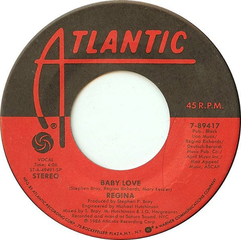 Regina - Baby Love - VG+7" Single 45rpm 1986 Atlantic USA - Synth Pop