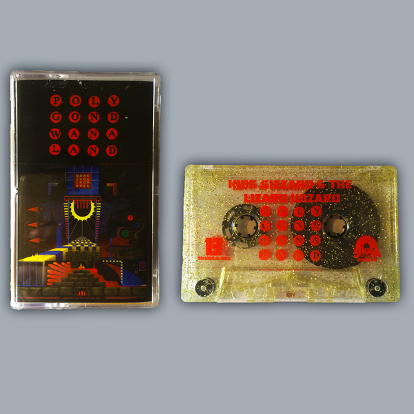 King Gizzard & The Lizard Wizard - Polygondwanaland - New Cassette 2017 Shuga Records 1st Edition Clear With Gold Glitter Double sided four panel J card, Poster & Sticker - Psychedelic - Shuga Records