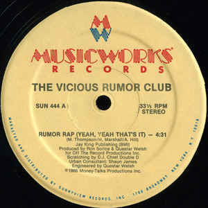 The Vivious Rumor Club - Rumor Rap (Yeah, Yeah That's It) VG+ - 12" Single 1986 Musicworks USA - Hip Hop