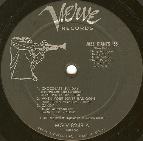 Stan Getz · Gerry Mulligan · Harry Edison, Louis Bellson And The Oscar Peterson Trio ‎– Jazz Giants '58 - VG (No Cover) Lp 1958 Verve USA - Jazz / Bop