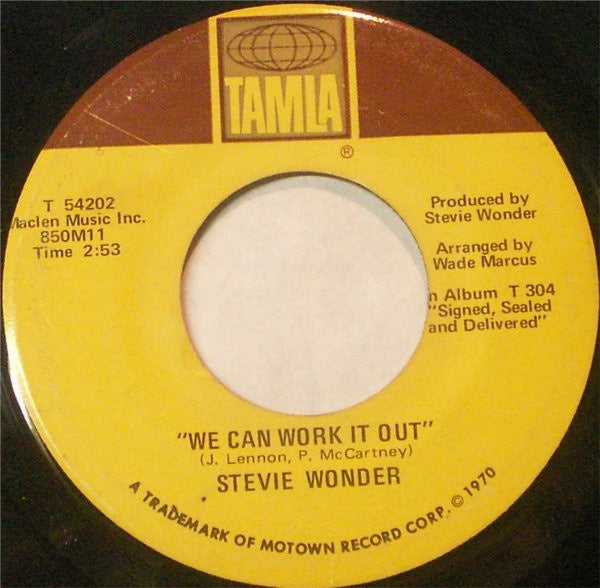 Stevie Wonder ‎- We Can Work It Out / Never Dreamed You'd Leave In Summer - VG+ 7" Single 45 Record 1971 USA - Soul - Shuga Records