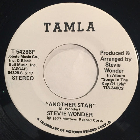Stevie Wonder ‎– Another Star - VG+ 7" Single 45 Record 1977 USA Promo Vinyl - R&B / Soul