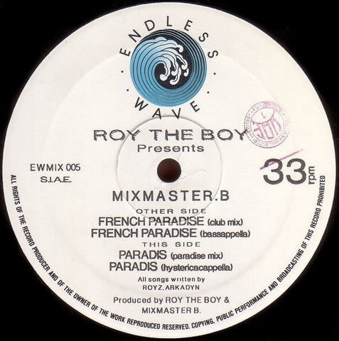 Roy The Boy Presents Mixmaster.B ‎– French Paradise - VG+ 12" Single 1990 Italy - Italo House