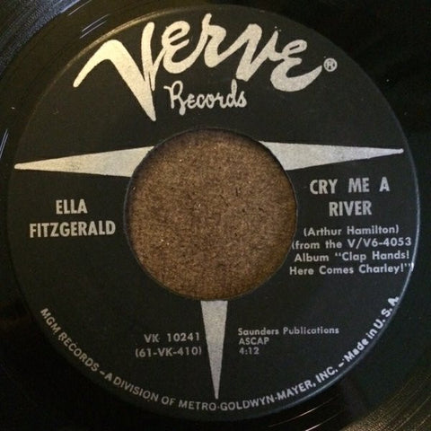 Ella Fitzgerald - Cry Me A River / Clap Hands, (Here Comes Charlie) - VG+ 7" Single 45rpm 1962 Verve USA - Jazz