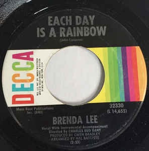 Brenda Lee- Each Day Is A Rainbow / Kansas City VG+ 7" Single 45RPM 1968 Decca USA- Pop