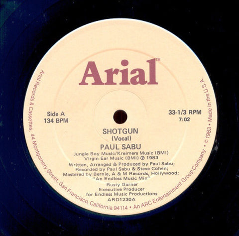 Paul Sabu - Shotgun - VG+ 12" Single 1983 Arial USA - Disco