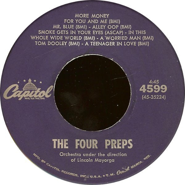 The Four Preps ‎- More Money For You And Me / Swing Down Chariot - VG+ 7" Single 45 RPM 1961 USA - Folk / Country - Shuga Records
