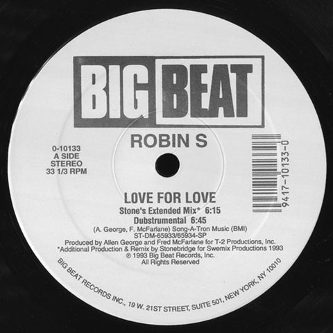 Robin S - Love For Love VG+ - 12" Single 1993 Big Beat USA - House
